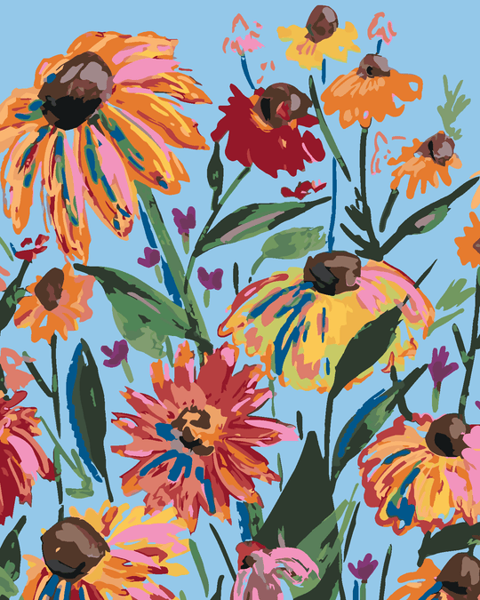 Diamond painting - ORANGEFARBENE BLUMEN UND HIMMEL (ALEXANDRIA GILBERT)