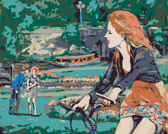 Diamond painting - FRAU AUF FAHRRAD IM PARK