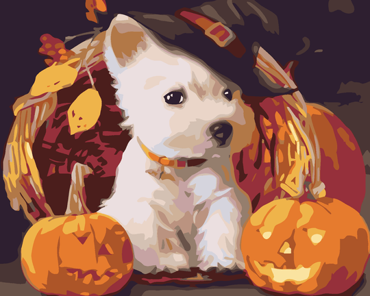 Diamond painting - HUNDEWELPE MIT KÜRBISSEN
