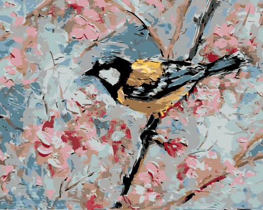 Diamond painting - VOGEL UND ROSA BLUMEN