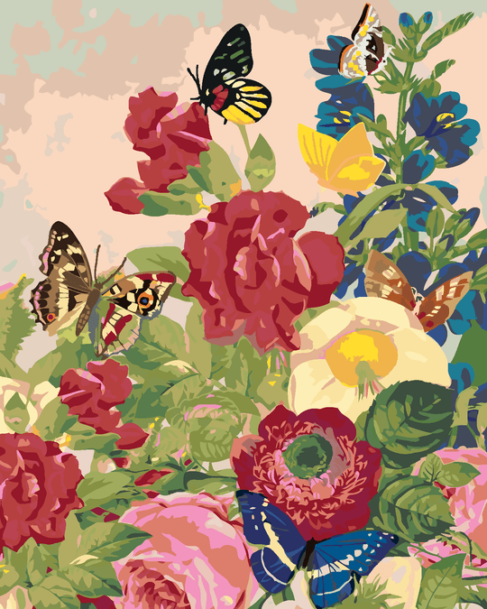 Diamond painting - SCHMETTERLINGE UND FARBIGE BLUMEN