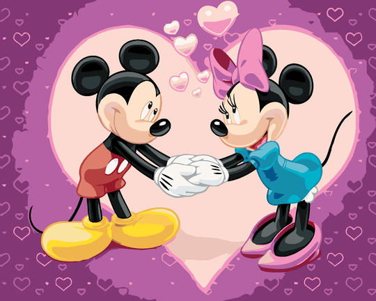 Diamond painting - MICKEY MOUSE, MINNIE UND HERZEN