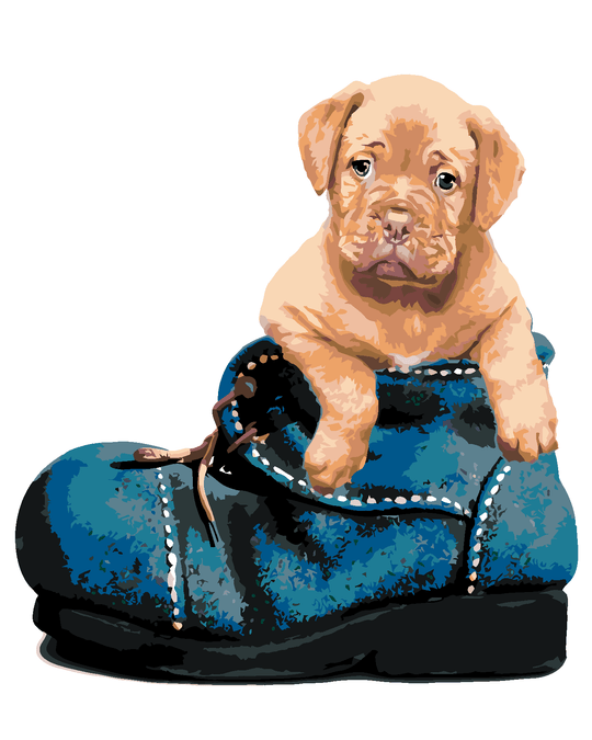 Diamond painting - HUNDEWELPE IM SCHUH