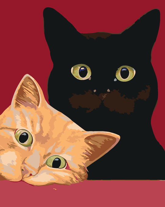 Diamond painting - ZWEI KATZEN UND ROTER HINTERGRUND