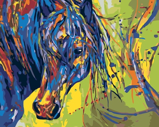 Diamond painting - FARBIGER PFERDEKOPF MIT GELBEM HINTERGRUND
