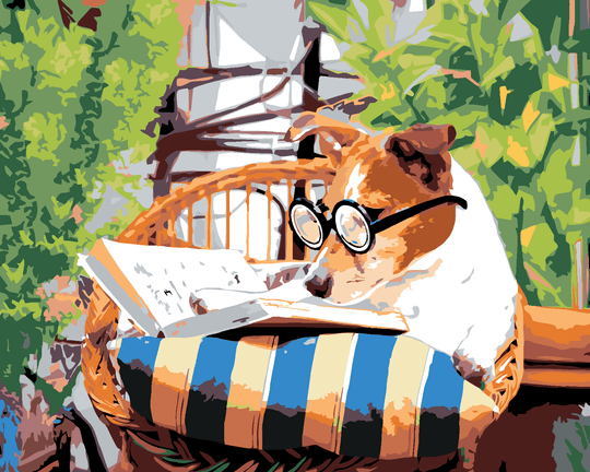 Diamond painting - HUND MIT BUCH