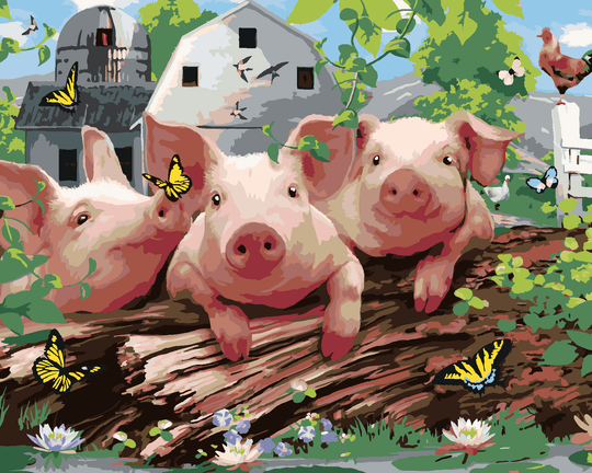 Diamond painting - SCHWEINE AUF DEM BAUERNHOF UND SCHMETTERLINGE (HOWARD ROBINSON)
