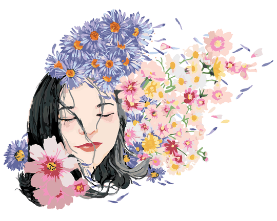 Diamond painting - VERTRÄUMTE FRAU UND BLUMEN