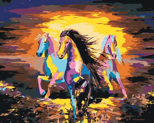 Diamond painting - BUNTE HERDE VON PFERDEN