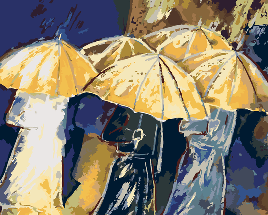Diamond painting - MENSCHEN MIT GOLDENEN REGENSCHIRMEN