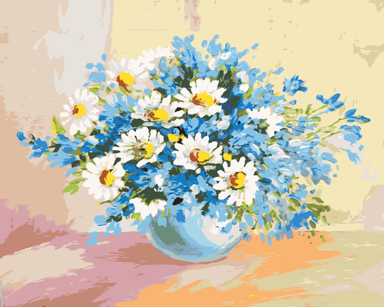 Diamond painting - KAMILLE UND BLAUE BLUMEN