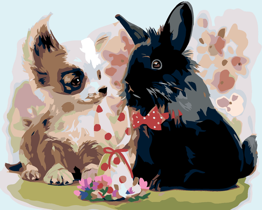 Diamond painting - HUNDEWELPE MIT SCHWARZEM KANINCHEN