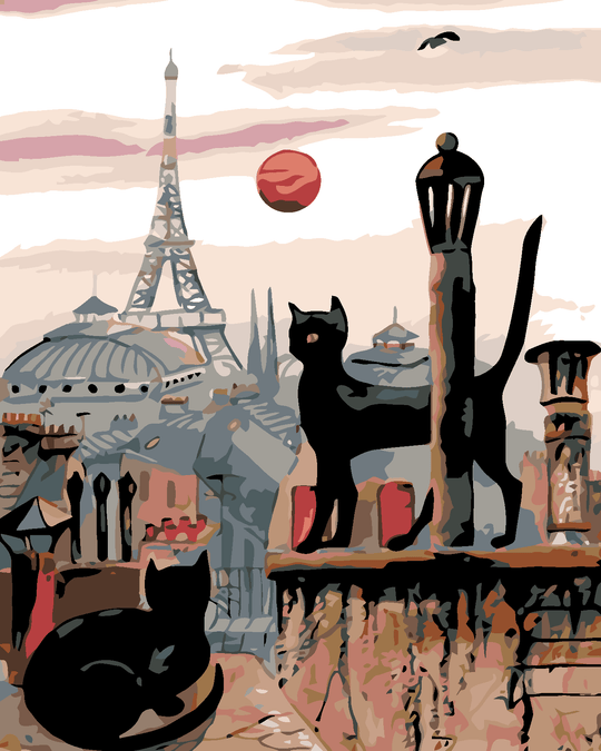 Diamond painting - SCHWARZE KATZEN UND EIFFELTURM IN DER FERNE