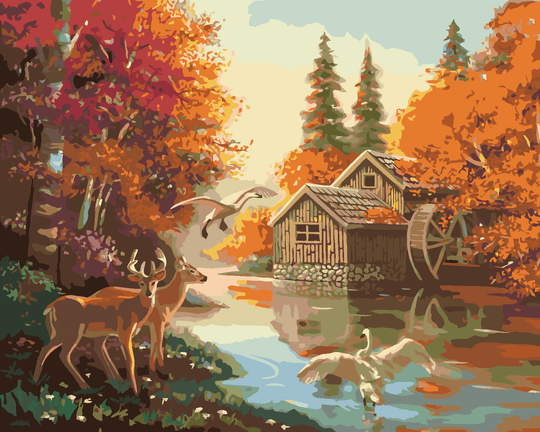 Diamond painting - WASSERMÜHLE UND WILDE TIERE (D. RUSTY RUST)