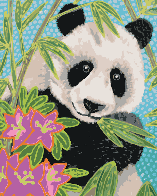 Diamond painting - PANDA MIT BAMBUS UND BLUMEN
