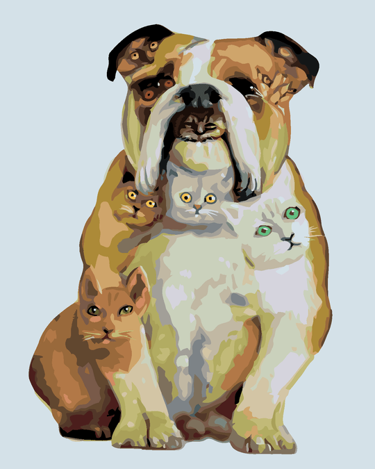 Diamond painting - ENGLISCHE BULLDOGGE UND KATZEN (D. RUSTY RUST)