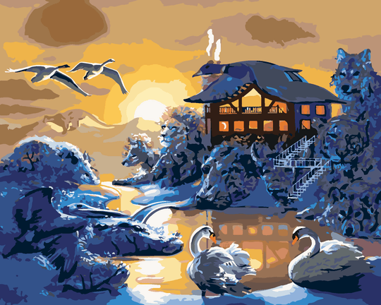 Diamond painting - TIERE AM HAUS UND SONNENUNTERGANG (D. RUSTY RUST)