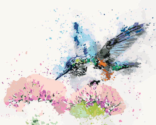 Diamond painting - GEMALTER KOLIBRI UND BLUMEN