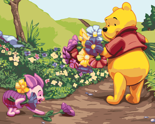 Diamond painting - WINNIE PUUH UND SCHWEINCHEN MIT BLUMEN