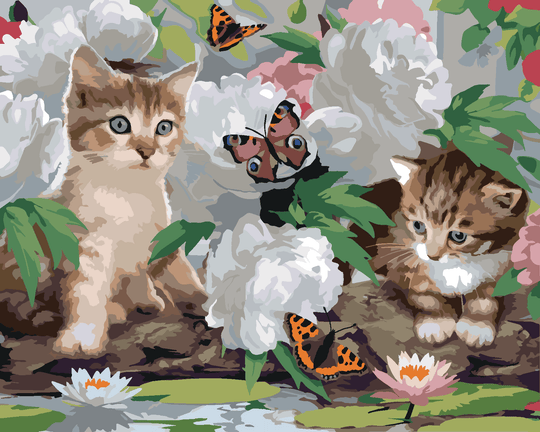 Diamond painting - KATZEN, SCHMETTERLINGE UND WEISSE PFINGSTROSEN (HOWARD ROBINSON)