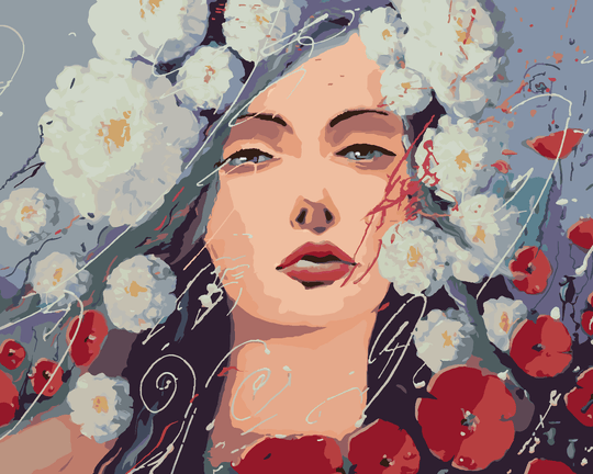 Diamond painting - FRAU UND MOHNBLUMEN