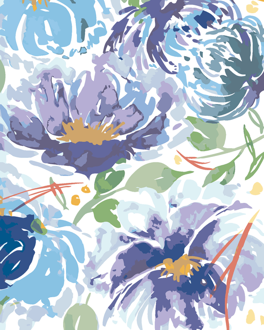 Diamond painting - BLAUE BLUMEN UND BLÄTTER (ALEXANDRIA GILBERT)