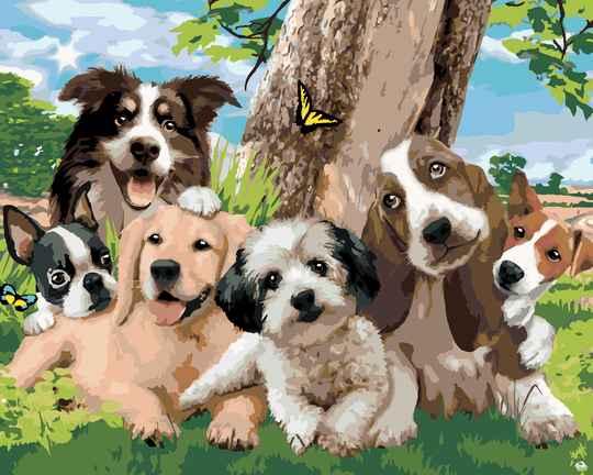 Diamond painting - HUNDE AM BAUM AUF DER WIESE (HOWARD ROBINSON)